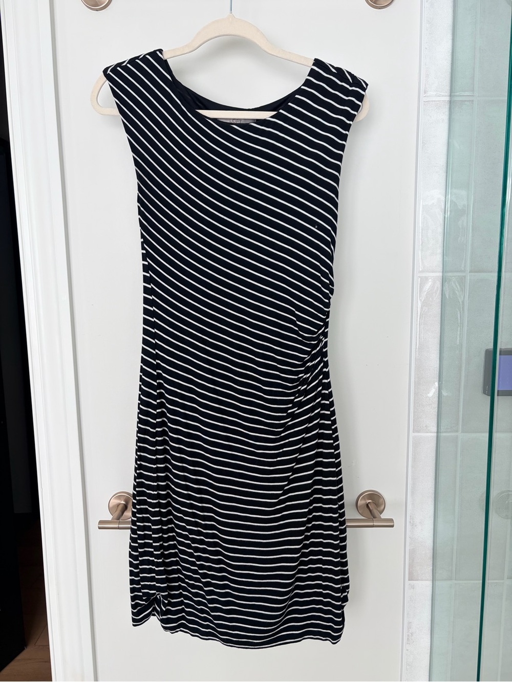 LOFT Black and White Striped Midi Dress